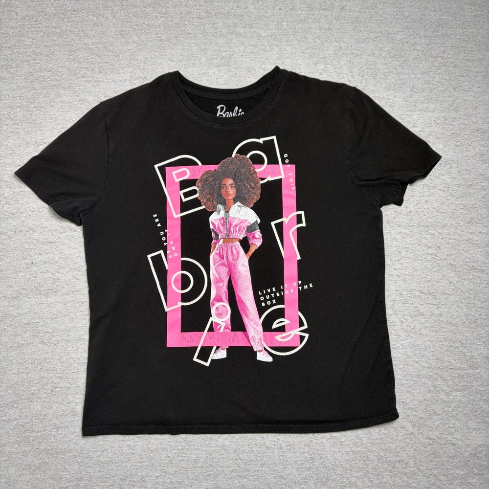 Barbie Girls Graphic T-Shirt Size XXL 18 Black Pink Live It Up Outside The Box